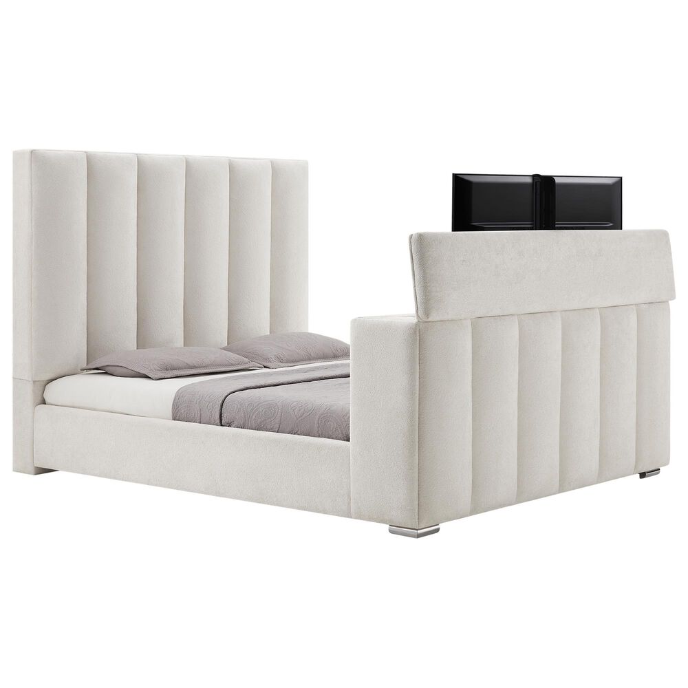 Modern Market Serenity King Bed with Speaker, TV Lift, and Fireplace, , large