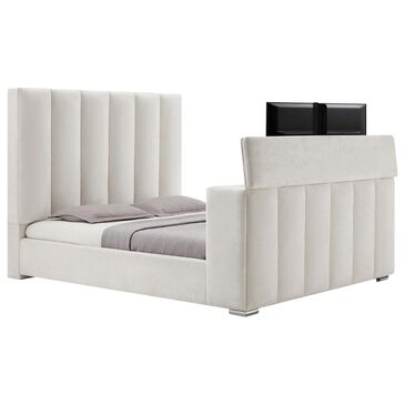 Modern Market Serenity King Bed with Speaker, TV Lift, and Fireplace, , large