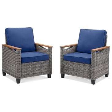 Sunwell Garden Patio Stationary Chair with Gray Frame and Wood Armrests in Navy (Set of 2), , large