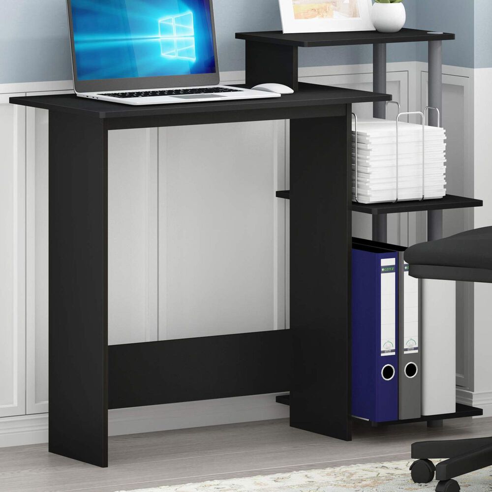 HOMLUX 40" Computer Desk with Open Side Shelves in Black and Grey, , large