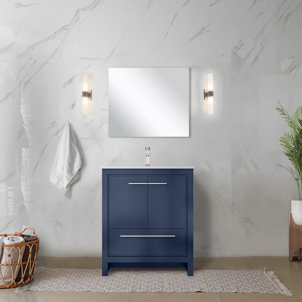 Lexora Home Lafarre 30&quot; Single Bathroom Vanity in Navy Blue with 2 cm White Quartz Top and Rectangular Sink, , large