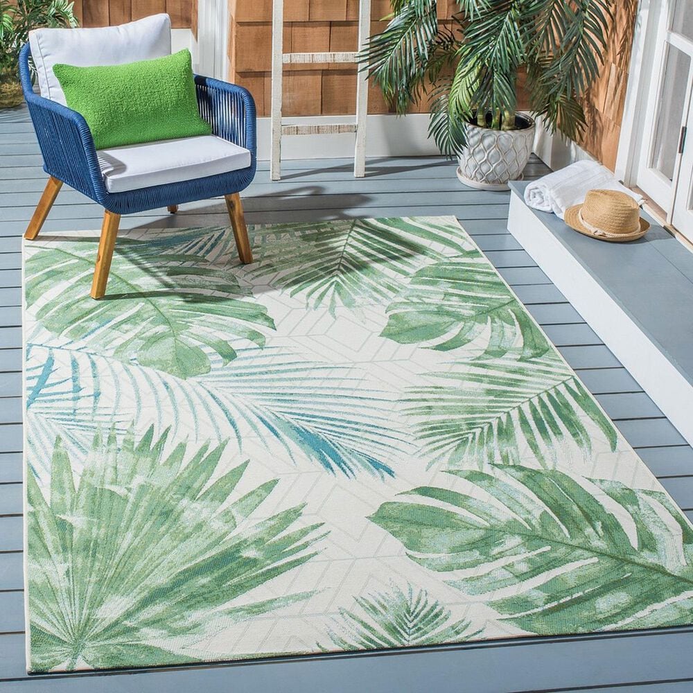 Safavieh Barbados BAR590 6&#39;6&quot; x 9&#39;4&quot; Green and Teal Indoor/Outdoor Area Rug, , large