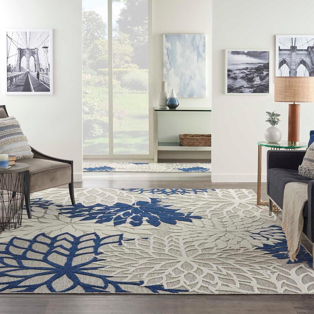 Nourison Aloha ALH05 7&#39;10&quot; x 10&#39;6&quot; Ivory and Navy Indoor/Outdoor Area Rug, , large
