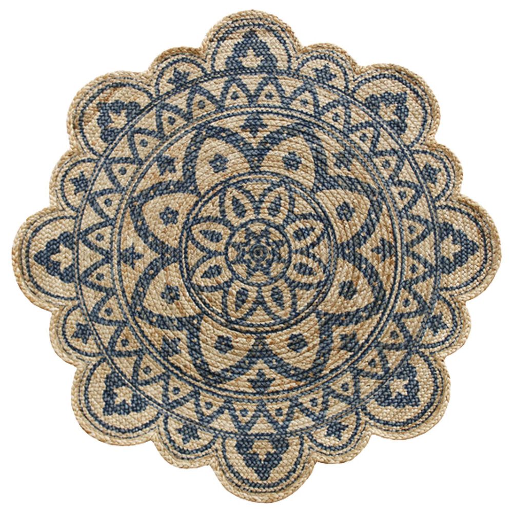 L&R Resources Synergy 4" Round Tan and Indigo Blue Area Rug, , large