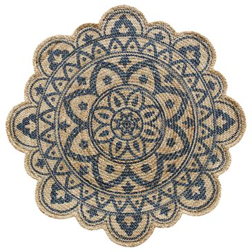 L&R Resources Synergy 4" Round Tan and Indigo Blue Area Rug, , large
