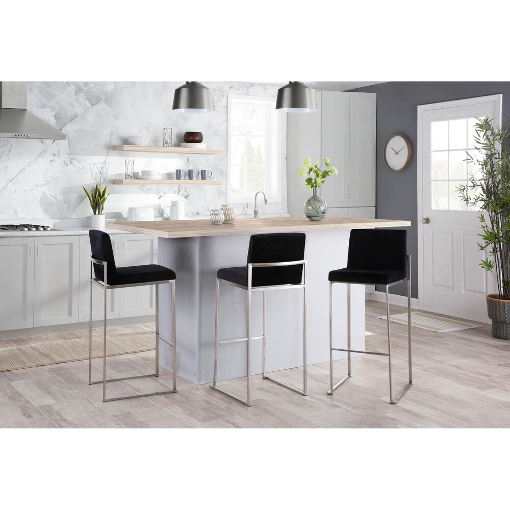 Lumisource Fuji High Back Barstool with Black Velvet in Stainless Steel &#40;Set of 2&#41;, , large