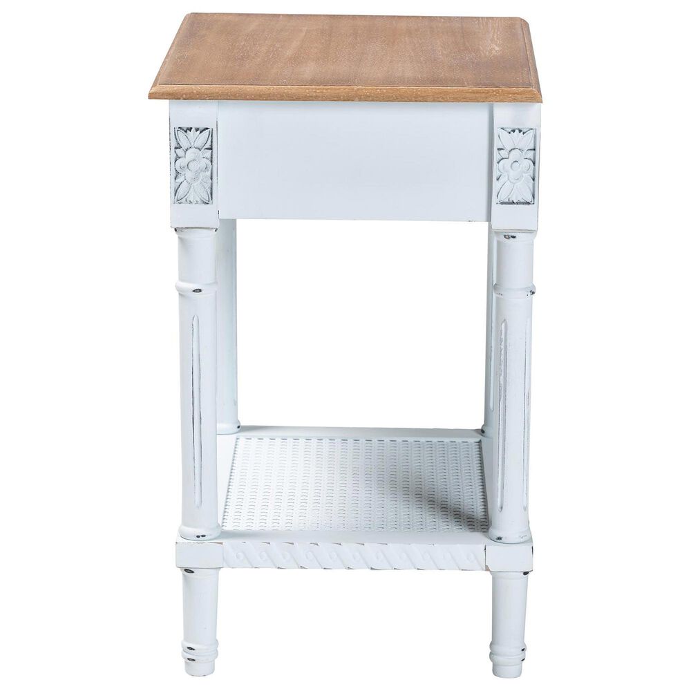 Baxton Studio Legrand 1-Drawer End Table in White and Natural Brown, , large