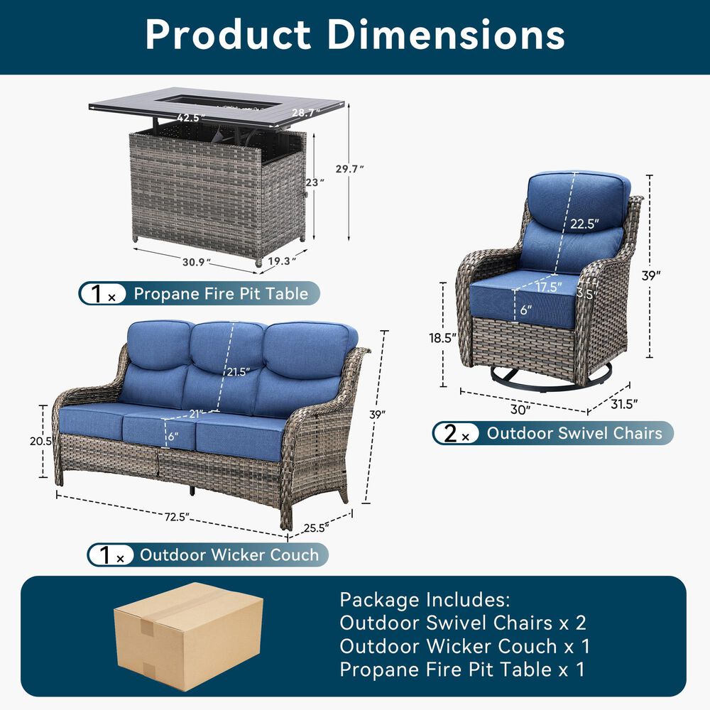 Sunwell Garden 4-Piece Firepit Set in Navy, , large