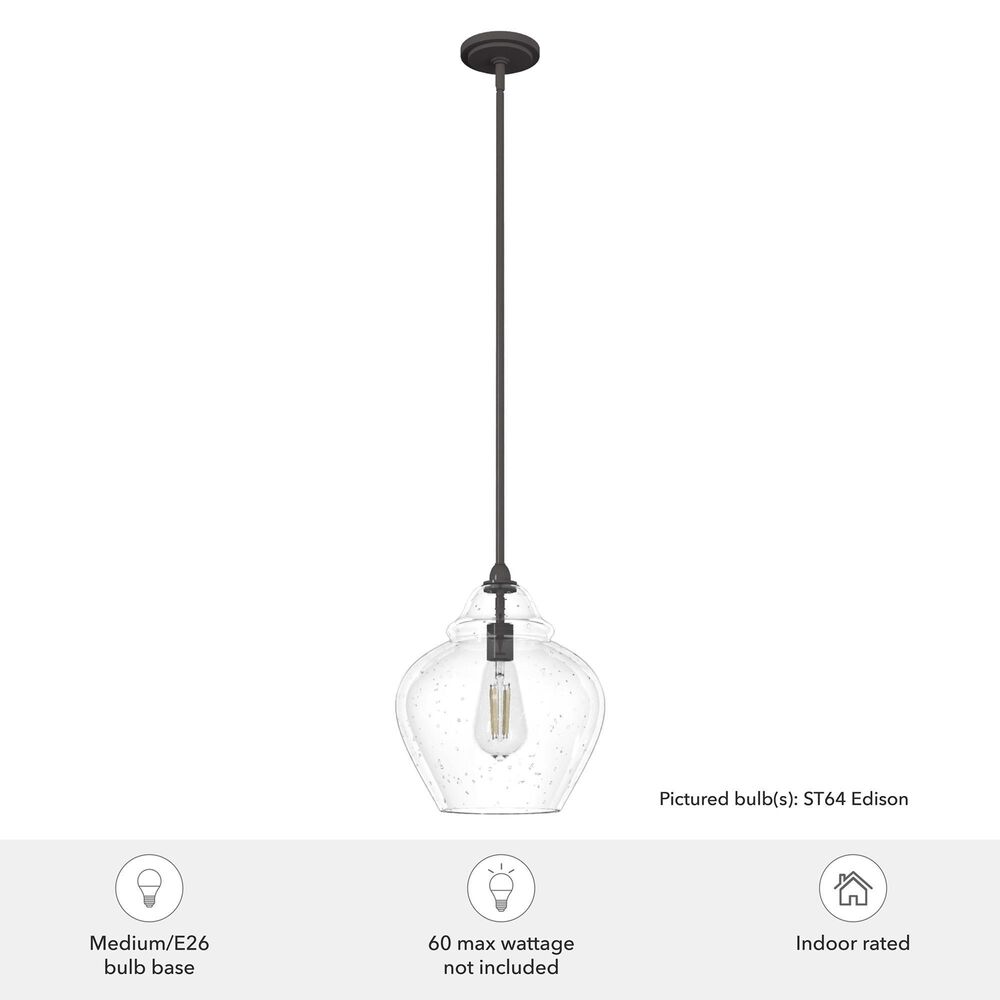 Hunter Dunshire 12&quot; 1-Light Medium Bell Pendant with Seeded Shade in Noble Bronze, , large