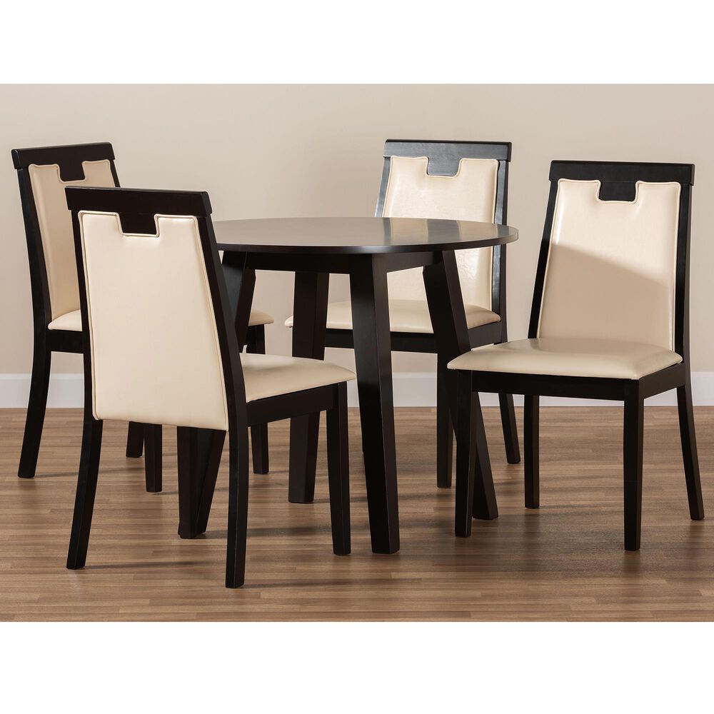Baxton Studio Ryan 5-Piece Dining Set in Beige/Dark Brown, , large