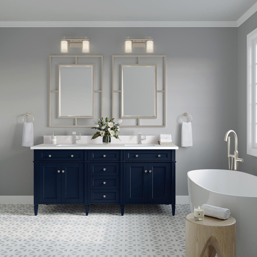 James Martin Vanities Brittany 72&quot; Double Bathroom Vanity in Victory Blue with 3 cm White Zeus Quartz Top and Rectangular Sinks, , large
