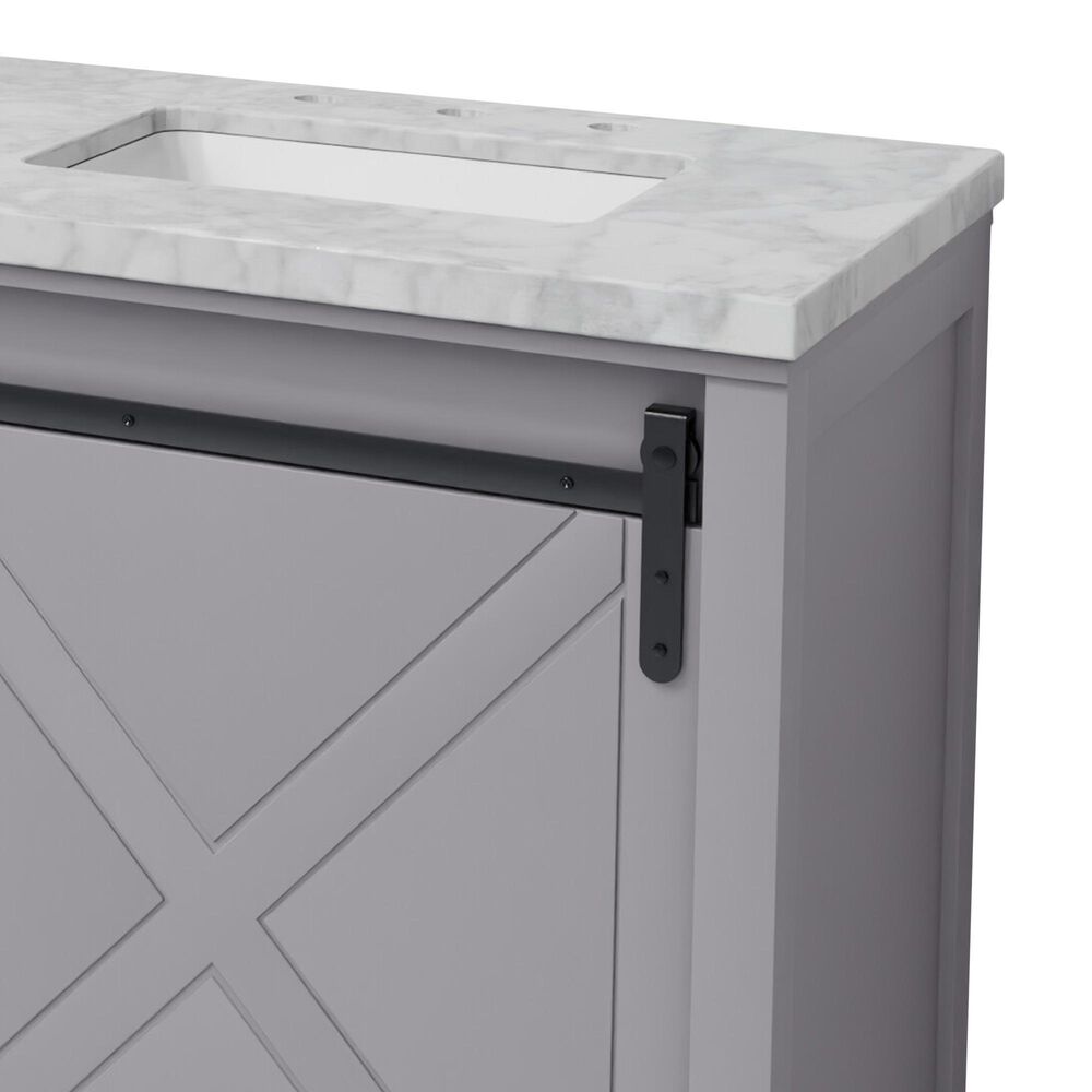 Lexora Home Marsyas 84&quot; Double Bathroom Vanity in Dark Grey with White Carrara Marble Top and Rectangular Sinks, , large