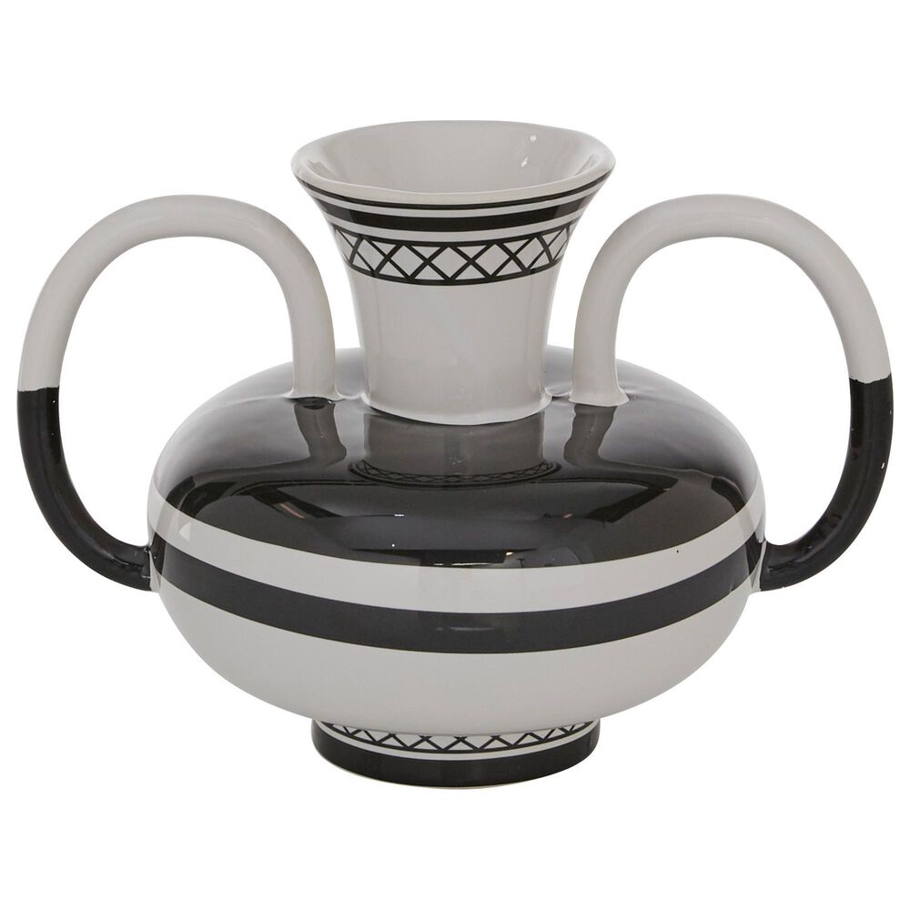Maple and Jade 7" x 7" Eclectic Ceramic Vase in Polished Black and White , , large