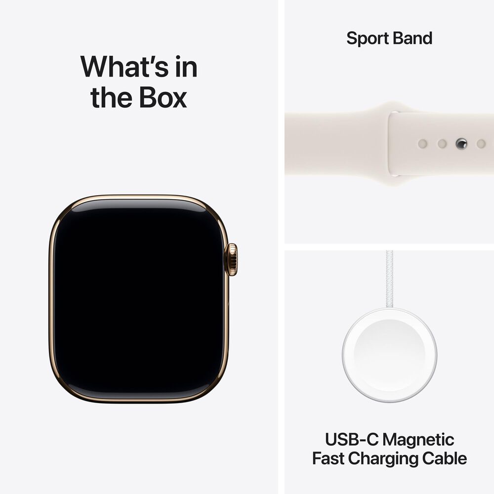 Apple Watch Series 10 GPS + Cellular 46mm Gold Titanium Case with Starlight Sport Band - S/M, , large