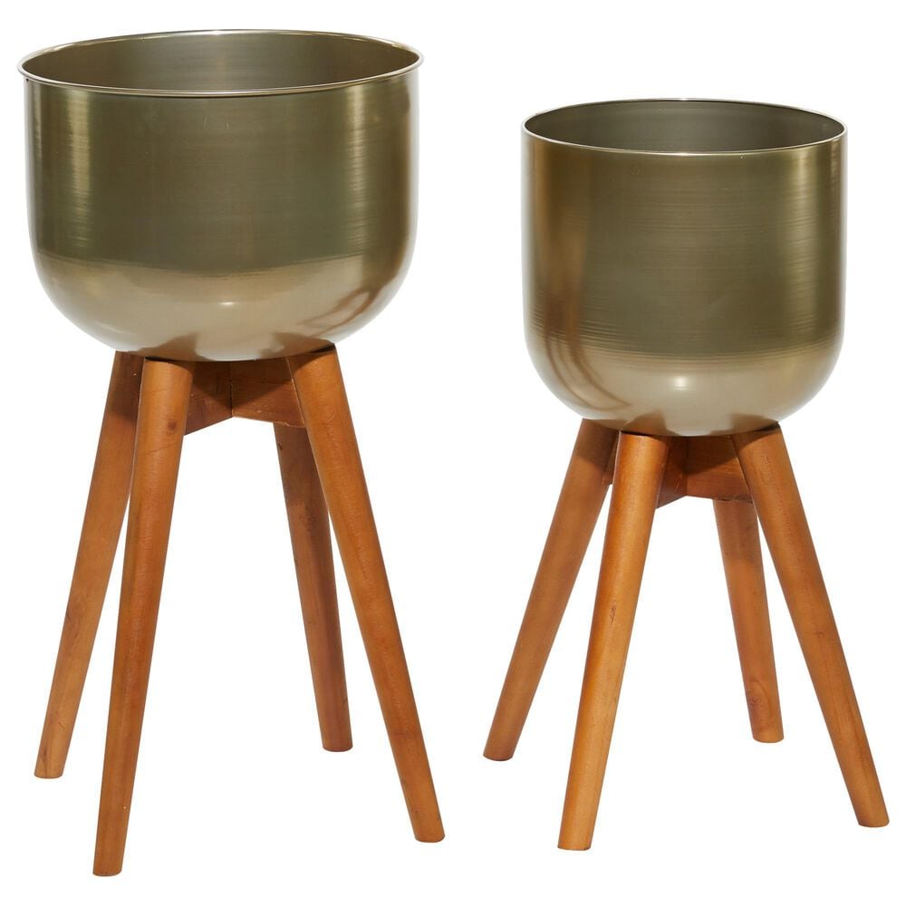 Maple and Jade Modern Metal Planter Gold Set of 2, , large