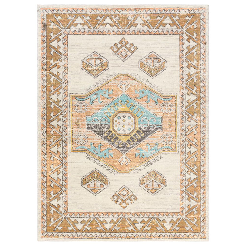 Surya Bodrum BDM-2313 5"3" x 7"3" Ivory, Saffron, Gray, Aqua, Camel and Coral Area Rug, , large
