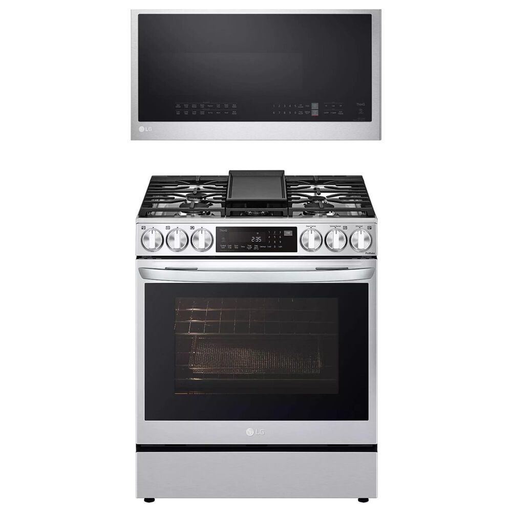 LG 2-Piece Kitchen Package with 6.3 Cu. Ft. Gas Slide-In Range and Microwave in Print Proof Stainless Steel, , large
