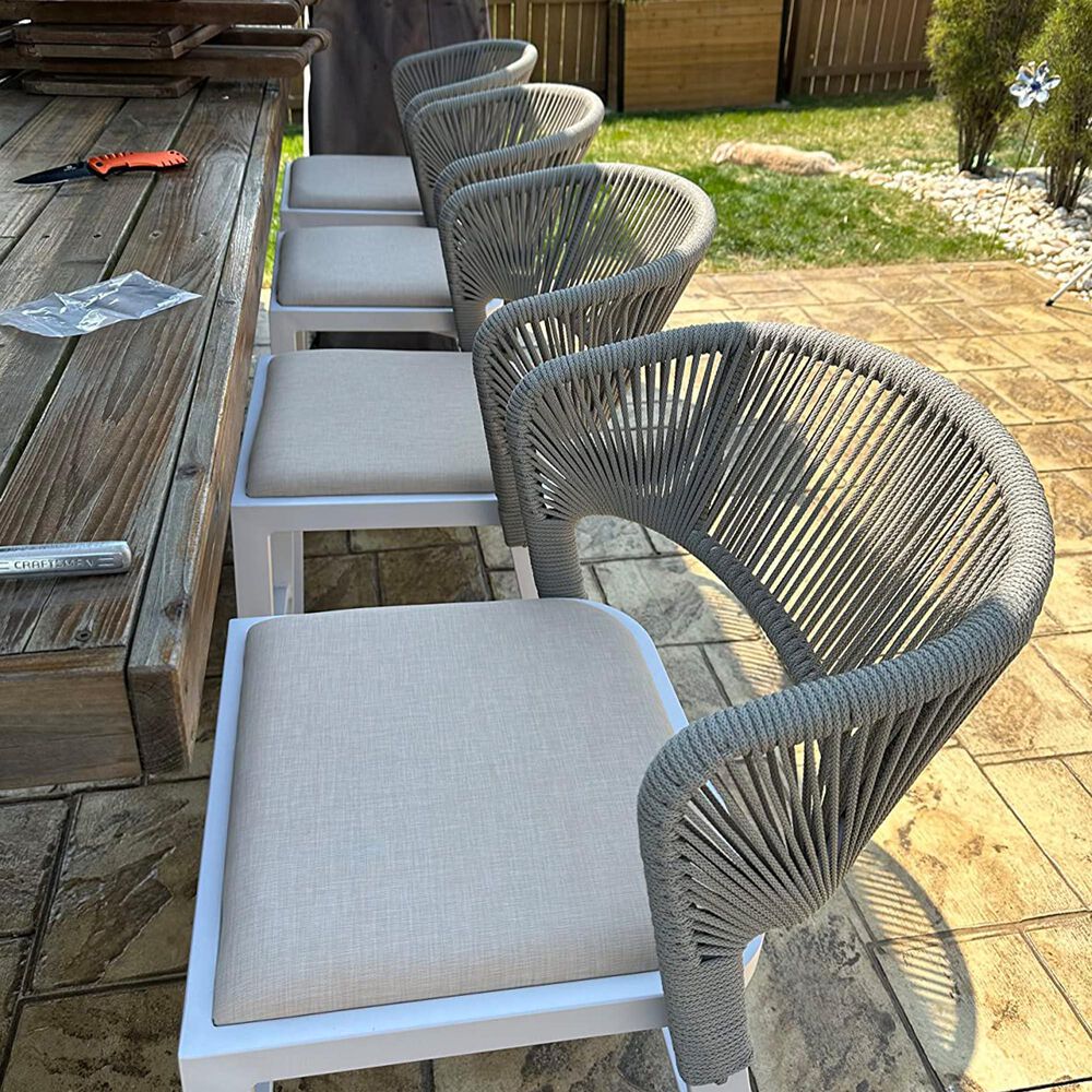 HOMLUX Outdoor Bar Stool with Open-Frame Backrest in White (Set of 2), , large