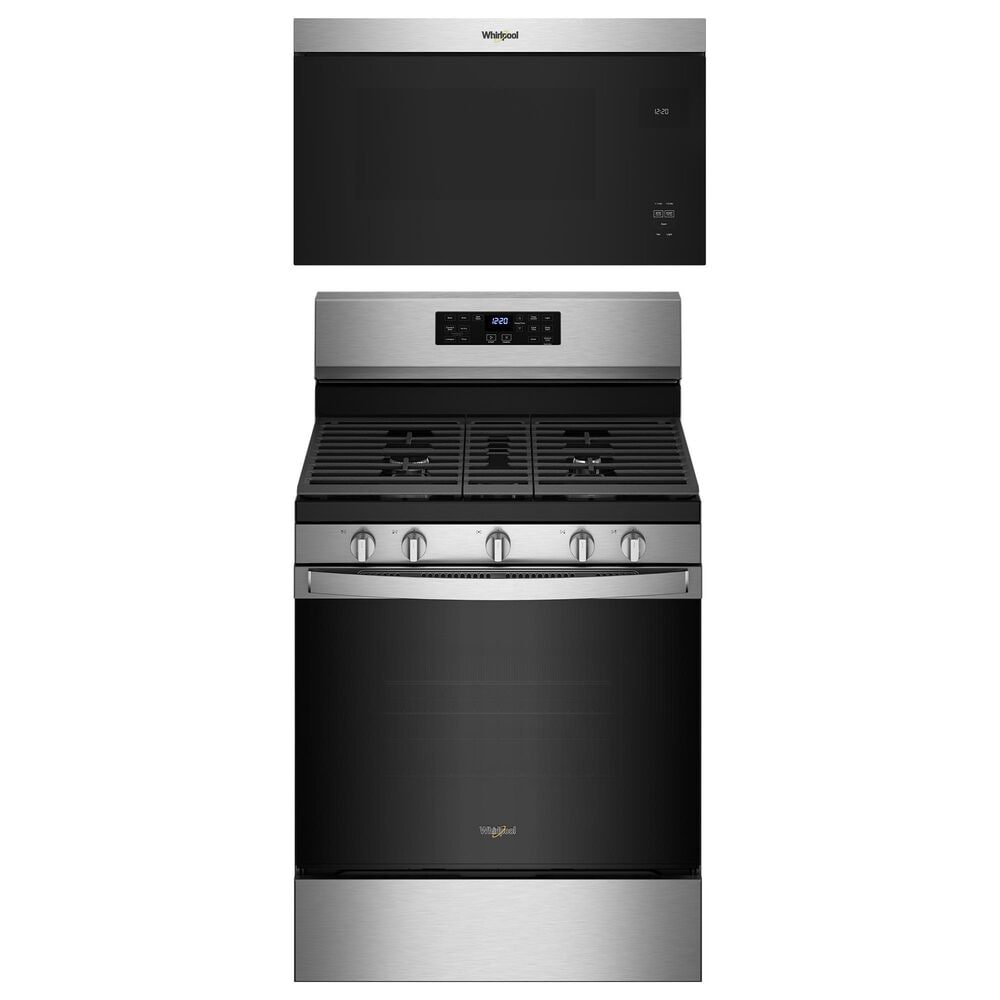 Whirlpool 2-Piece Kitchen Package with 5.0 Cu. Ft. Freestanding Gas Range and Microwave in Fingerprint Resistant Stainless Steel, , large