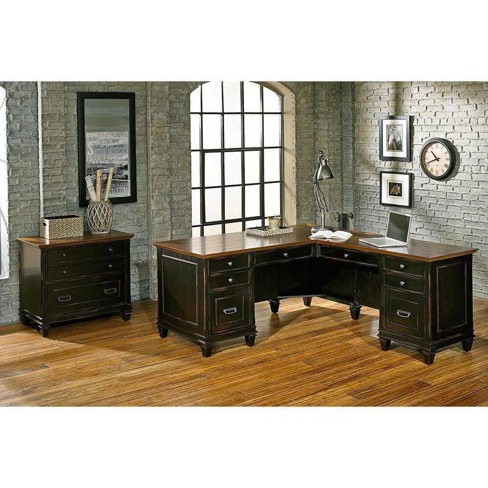 Wycliff Bay Hartford L-Desk in Black and Oak, , large