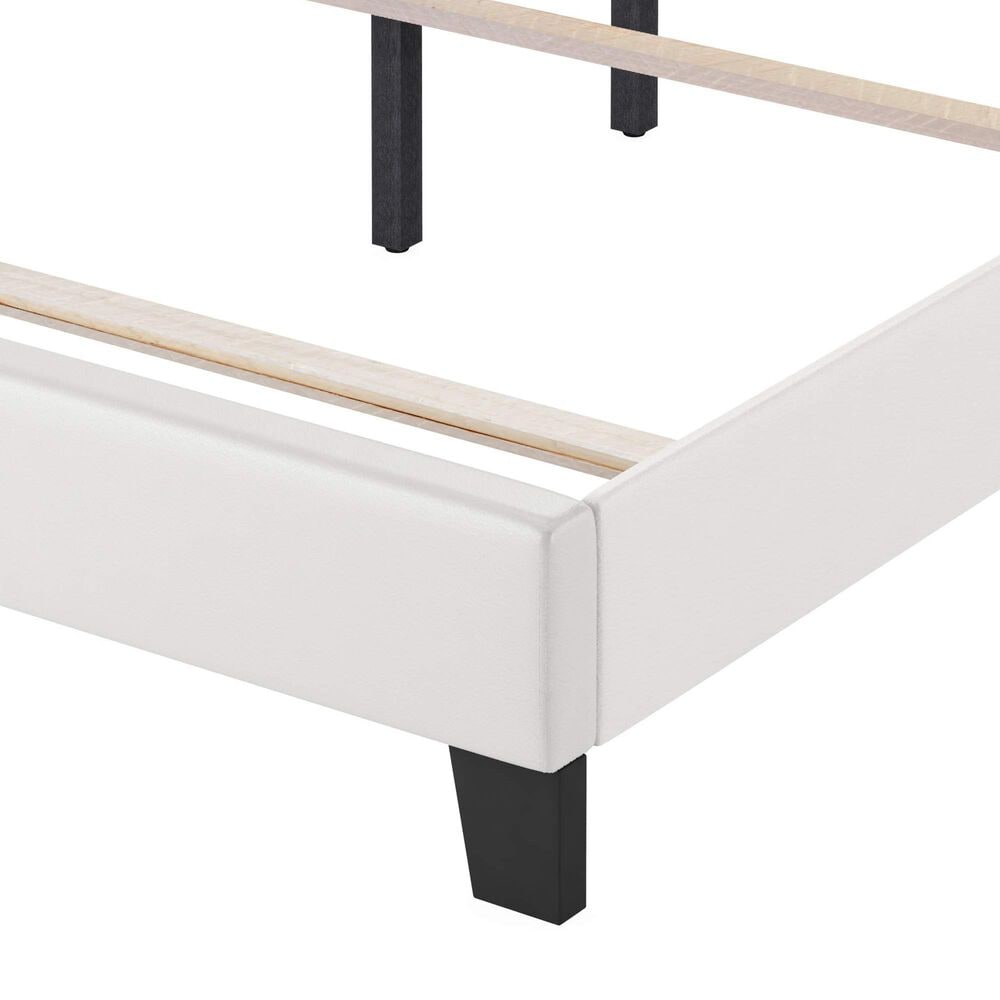 HOMLUX Pessac Twin PU Leather Upholstered Panel Bed Frame in White, , large