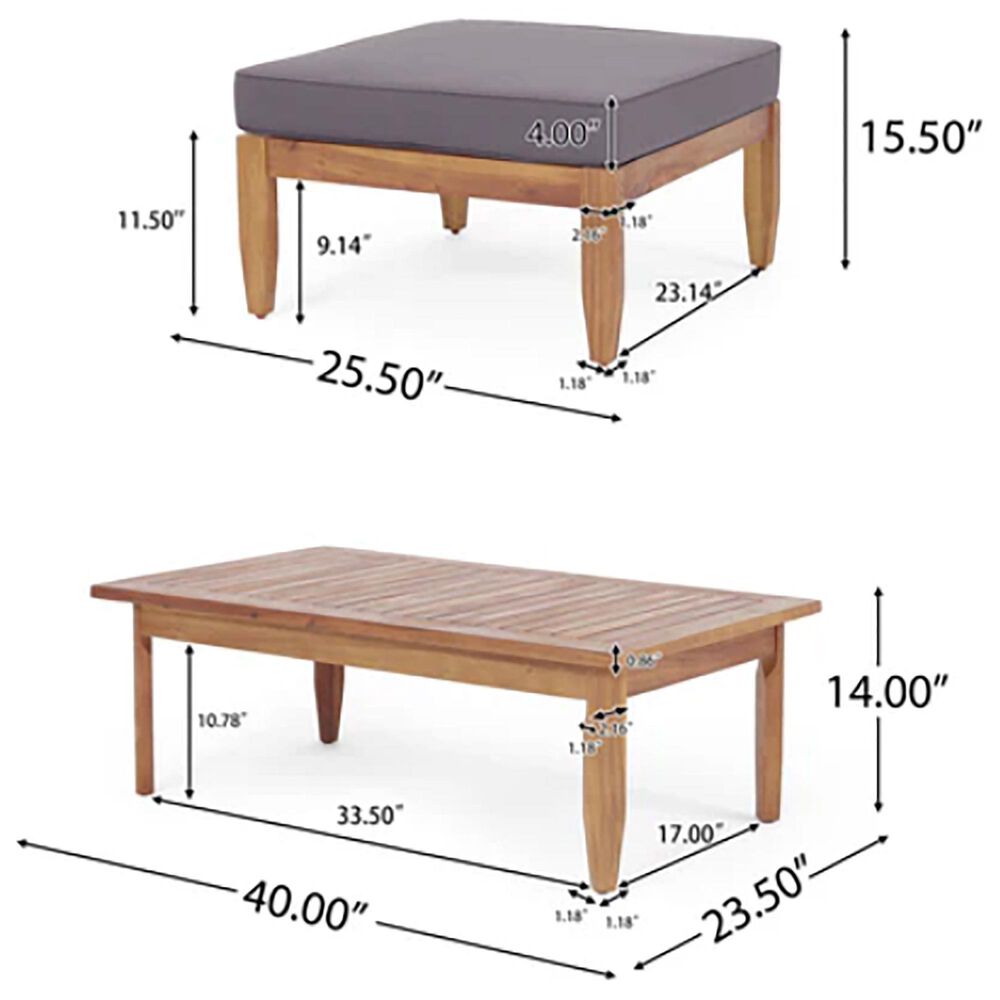 Hearth and Haven Aston 2-Piece Patio Chat Set with Gray Cushion in Teak, , large