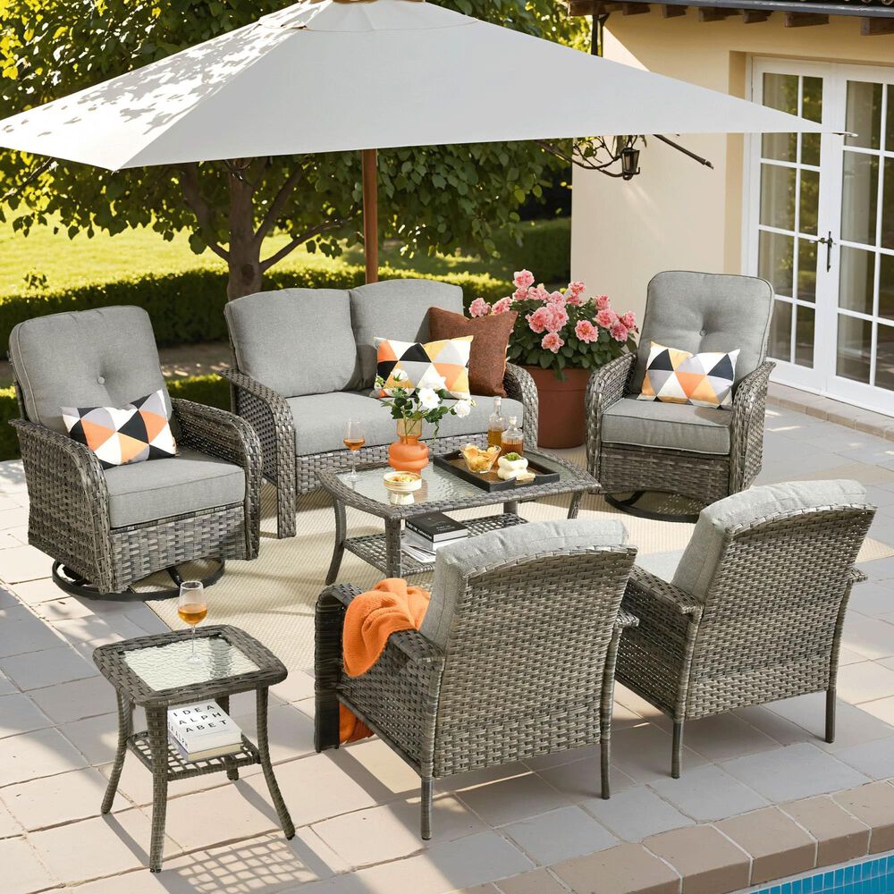HOMLUX 7-Piece Patio Conversation Set in Dark Gray, , large