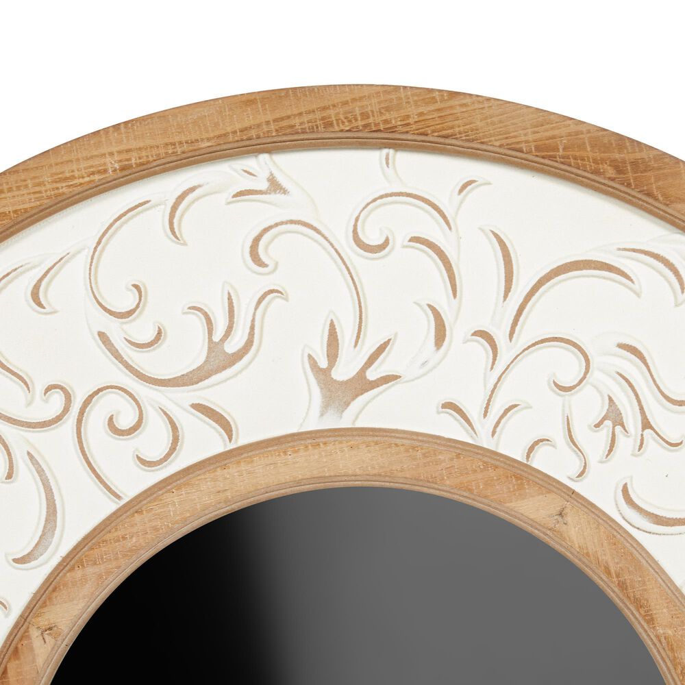 Maple and Jade 32&quot; Round Wall Mirror in Distressed White, , large