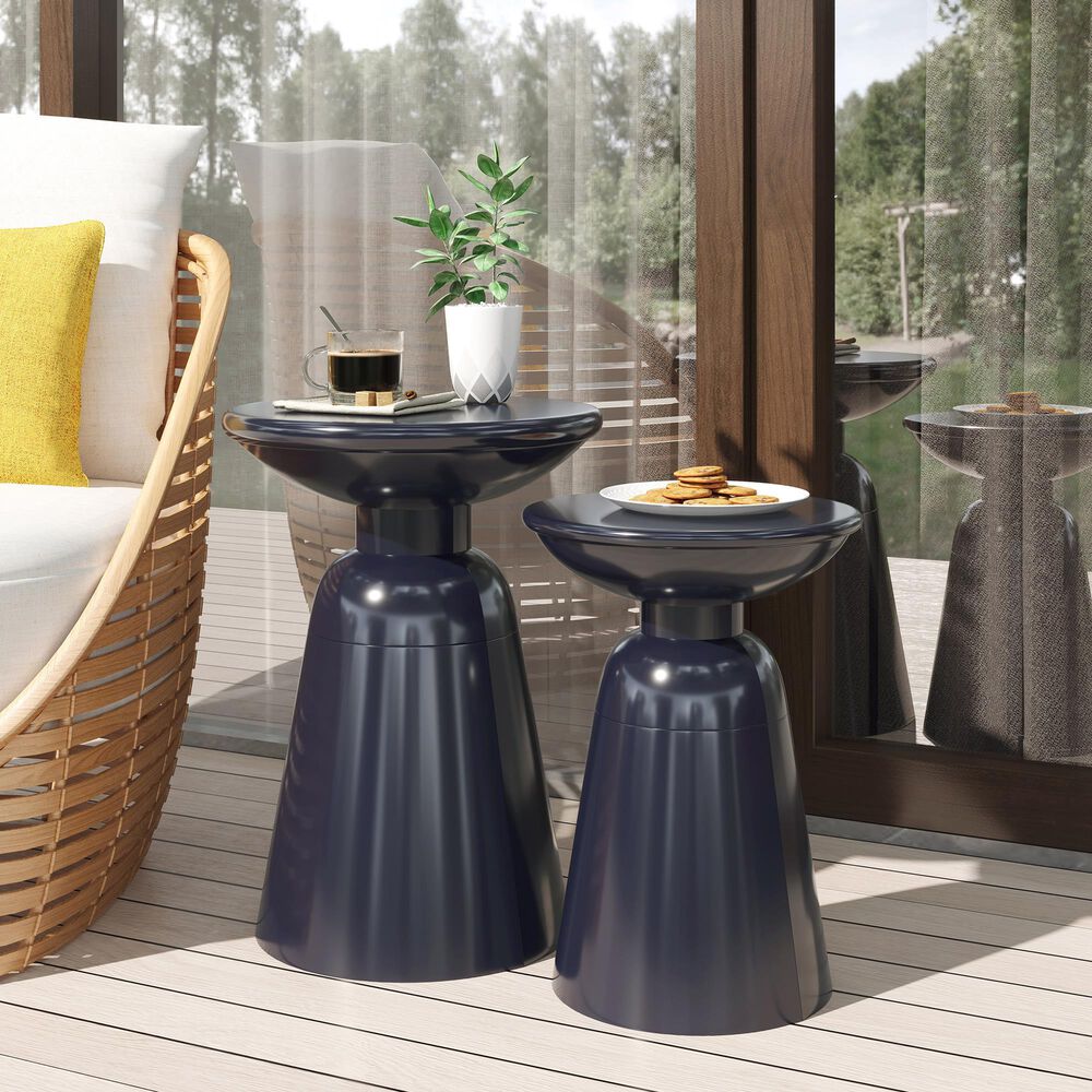 Hearth and Haven Serenita Patio Side Tables in Navy Blue &#40;Set of 2&#41;, , large