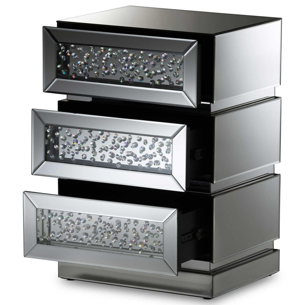 Baxton Studio Sabrina Mirrored 3-Drawer End Table in Silver, , large