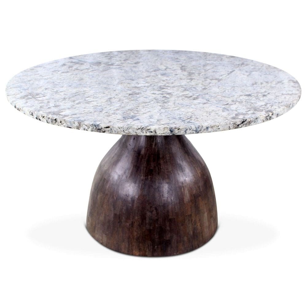 Home Trends & Design Soloman Pedestal Dining Table with Marble Top and Black Finish, , large