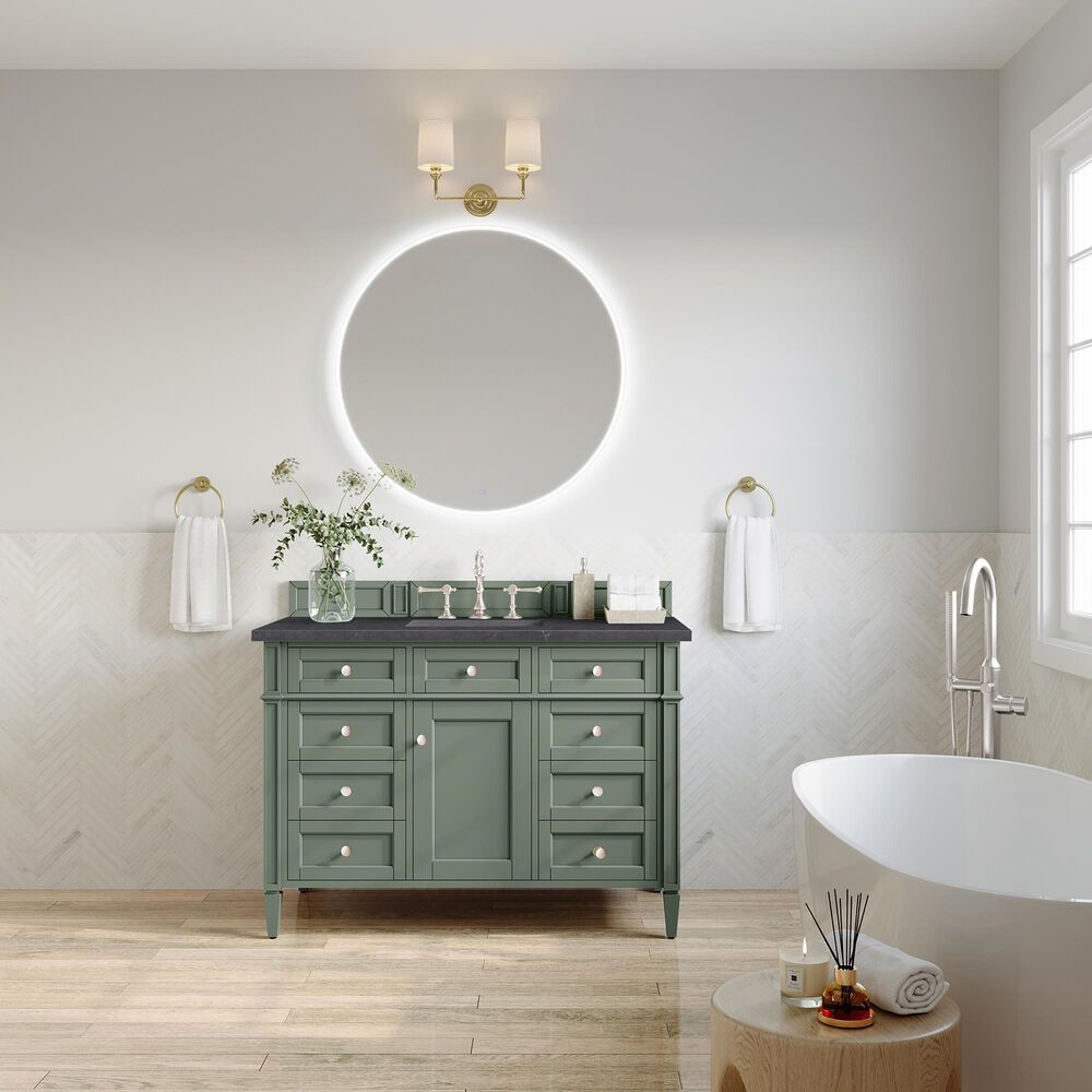 James Martin Vanities Brittany 48&quot; Single Bathroom Vanity in Smokey Celadon with 3 cm Charcoal Soapstone Quartz Top and Rectangular Sink, , large