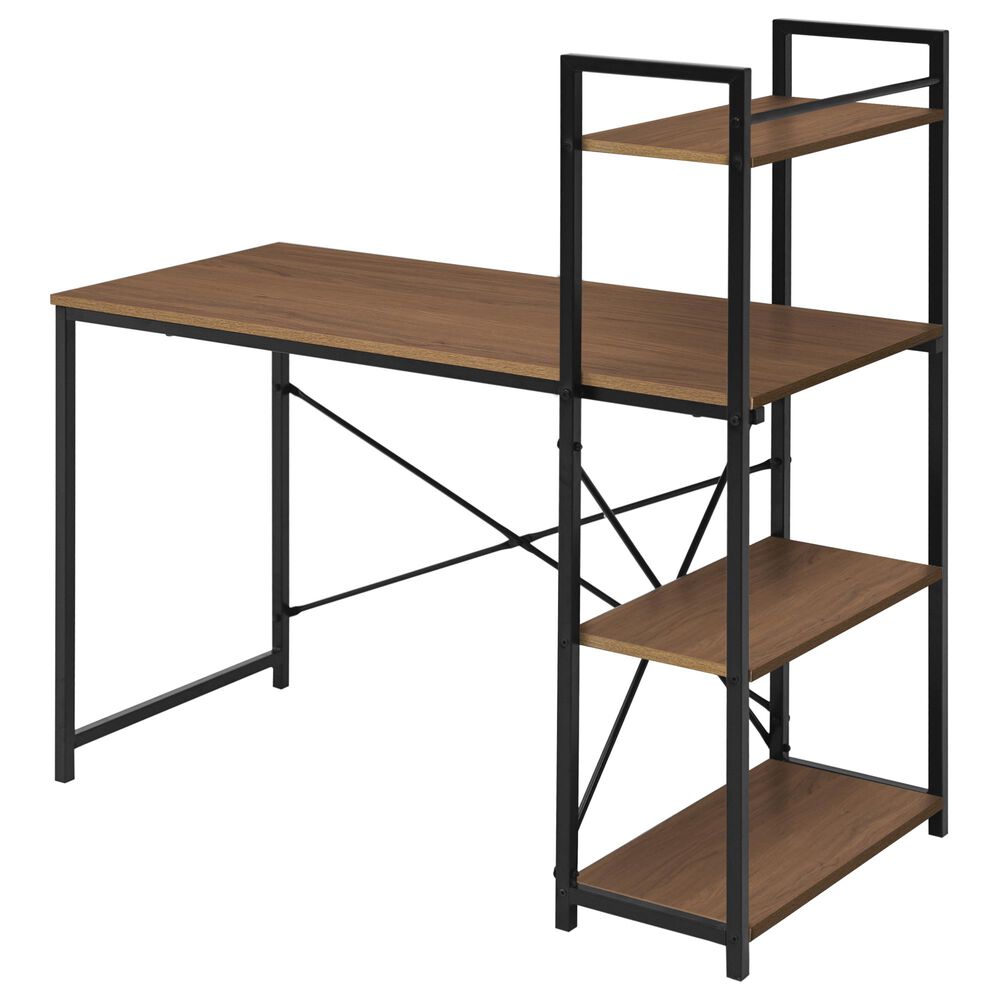 Regency Global Sourcing Niche Soho Desk with Bookshelf in Urban Walnut/Black, , large
