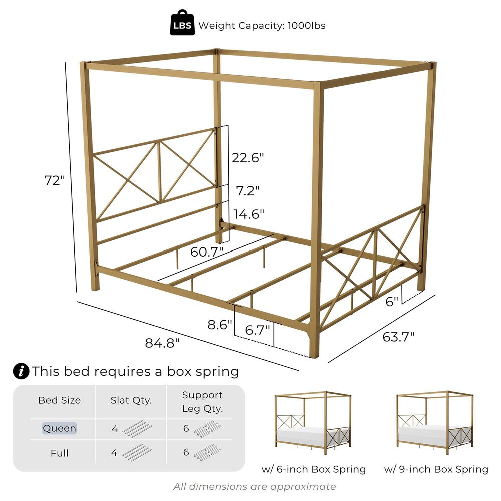 Furniture of America Rosadale Queen X-Cross Canopy Bed in Gold, , large