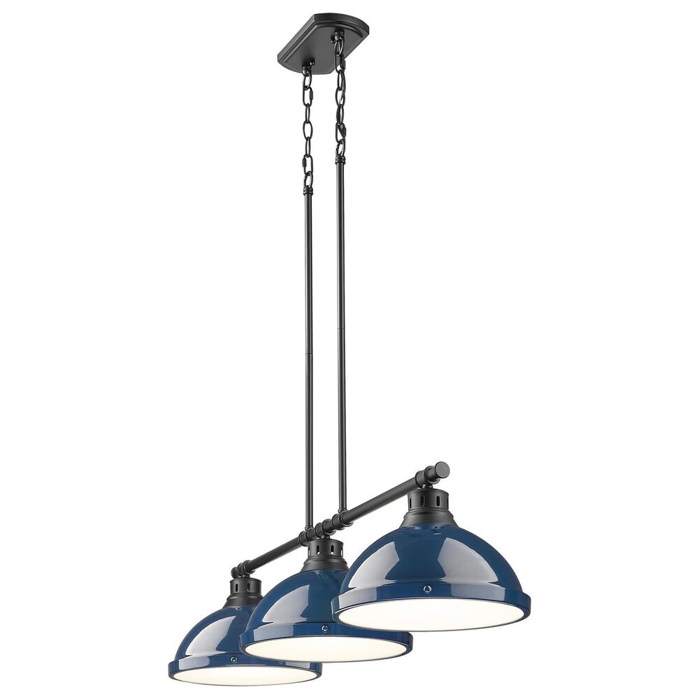 Golden Lighting Duncan 3-Light Pendant with Matte Navy Shade in Matte Black, , large