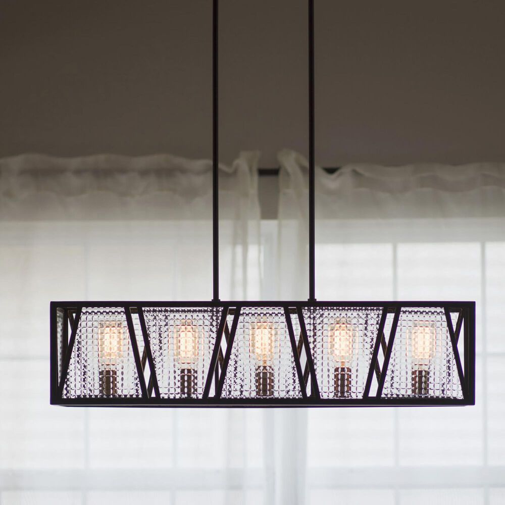 Vaxcel Oslo 5-Light Linear Chandelier in Black and Natural Brass, , large