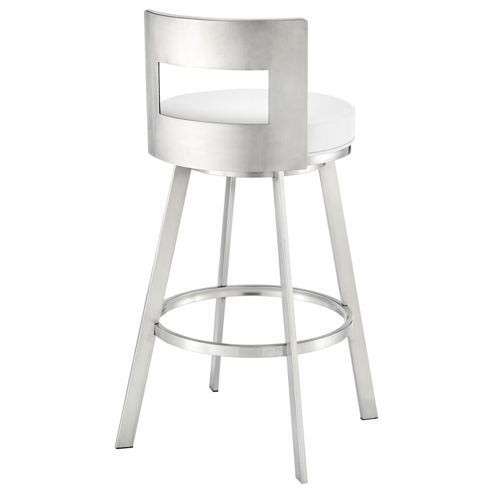 Blue River Flynn 26&quot; Swivel Counter Stool with White Cushion in Brushed Stainless Steel, , large
