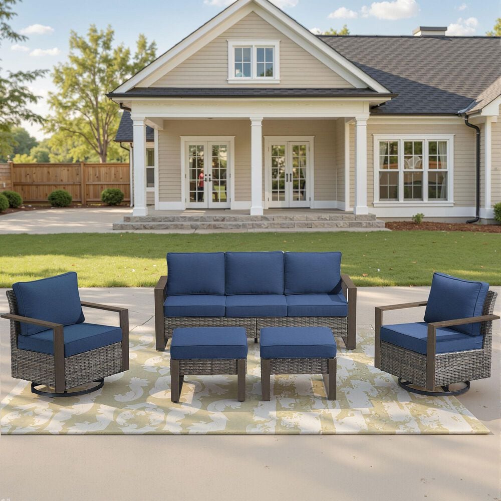 Sunwell Garden Patio Ottoman with Gray Frame in Navy (Set of 2), , large