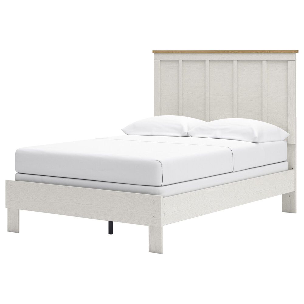 Ashley Linnocreek Full Panel Bed in White and Warm Brown, , large