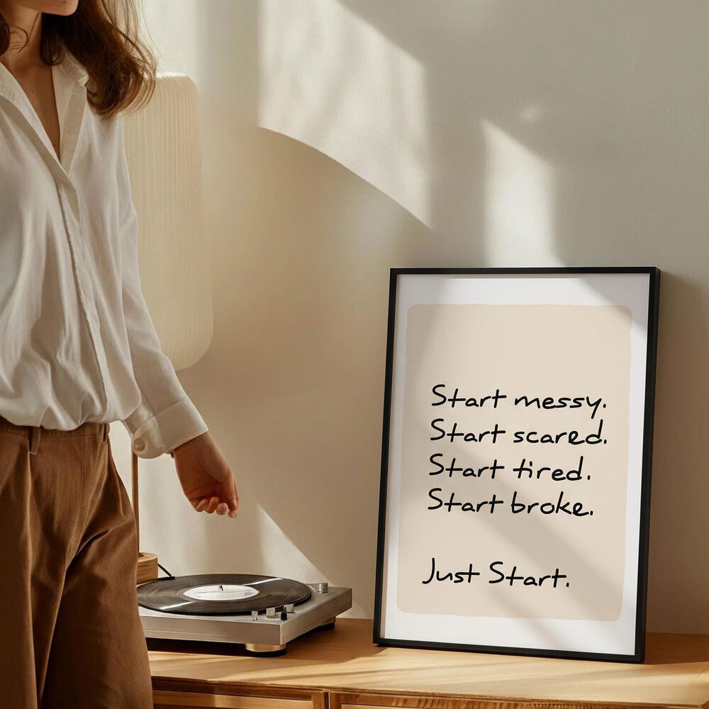 HOMLUX 24" x 18" Just Start Canvas Art in Black, , large