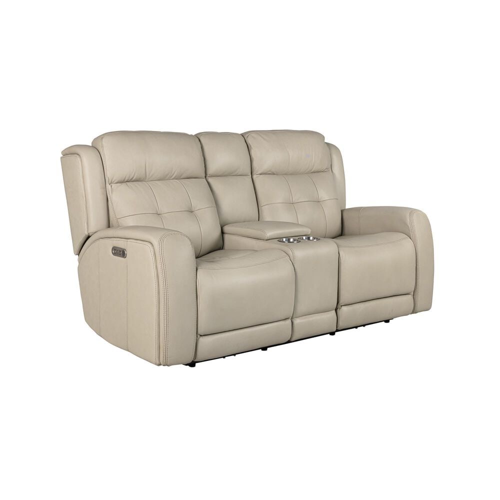 Flexsteel Grant Leather Match Power Console Loveseat with Power Headrest in Bisque, , large