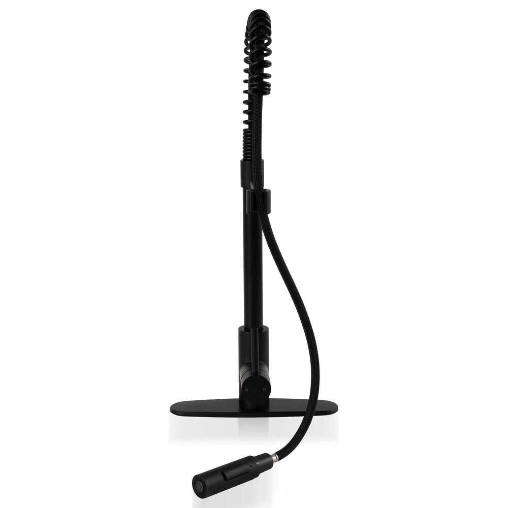 MS International AcquaLuxe Curved Pull-Down Sprayer Kitchen Sink Faucet with Deckplate in Matte Black, , large
