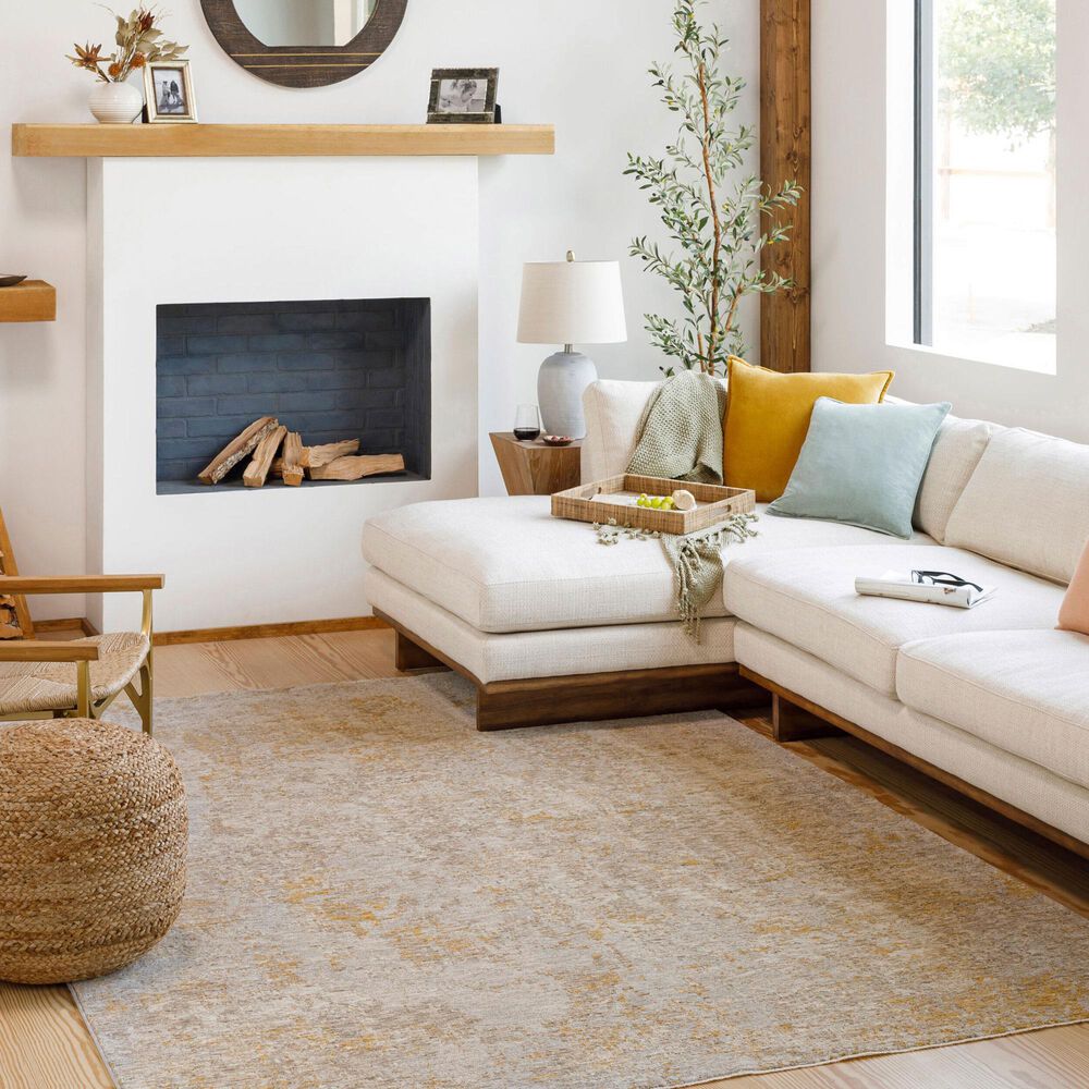 Surya Reina Light Gray, Light Brown, Medium Gray, Mustard and Tan 6&#39;7&quot; x 9&#39;6&quot; Area Rug, , large