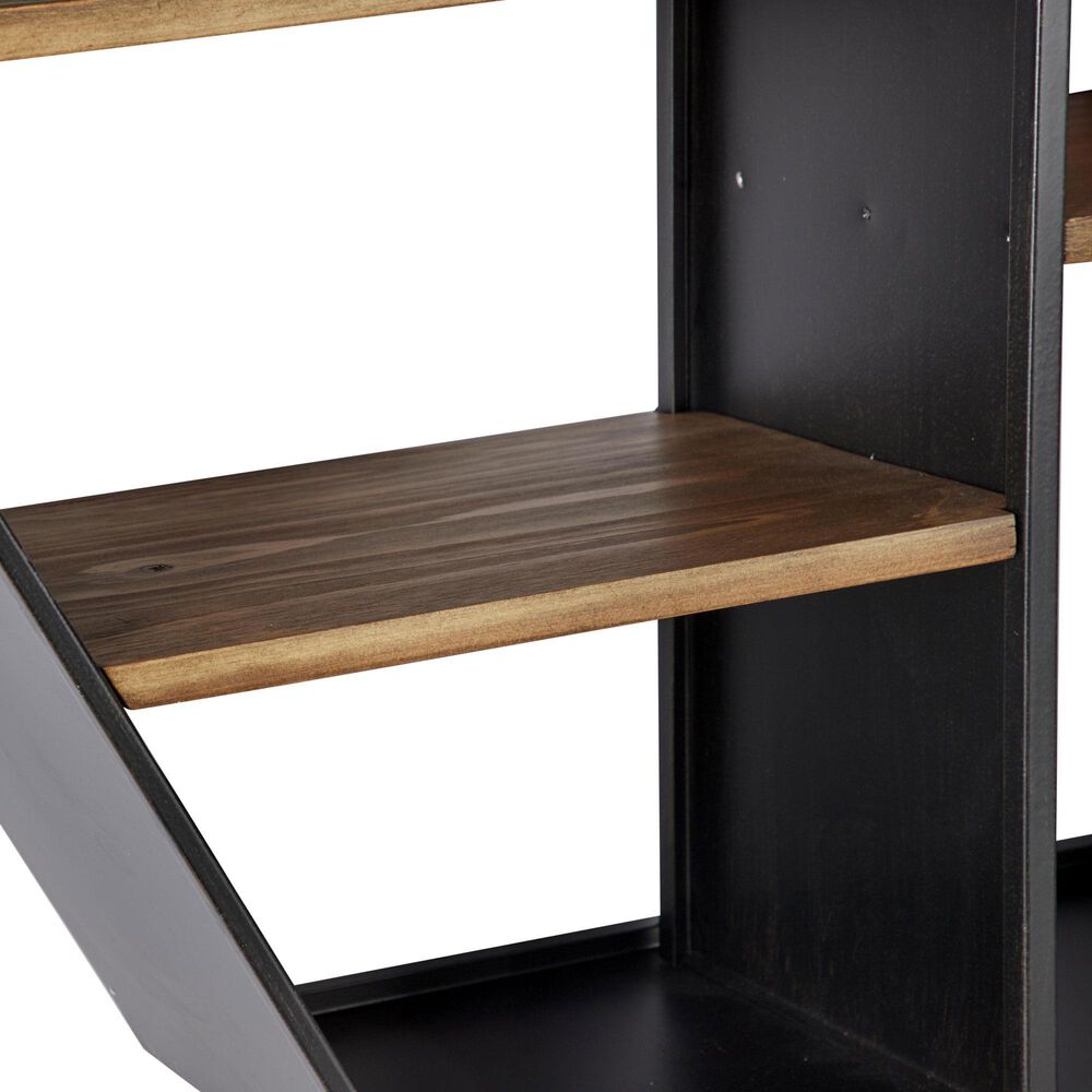Maple and Jade 30&quot; Hexagon Wall Shelf in Matte Black and Varnished Brown, , large