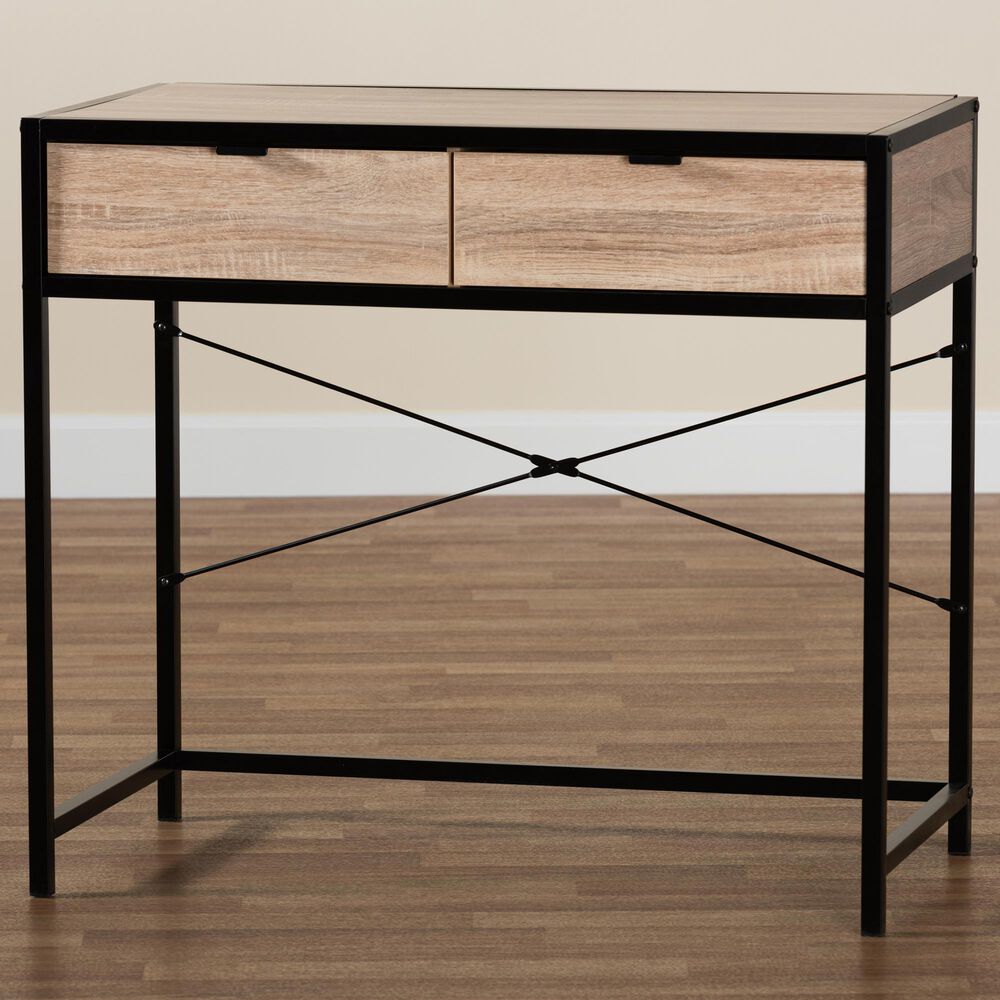 Baxton Studio Grayer 2-Drawer Desk in Natural Brown and Black, , large
