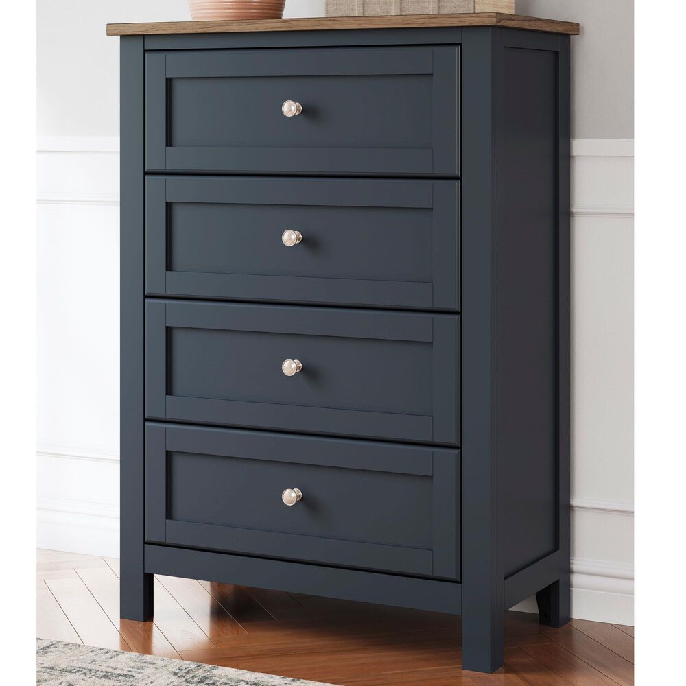 Ashley Landocken 4-Drawer Chest in Dark Slate Blue and Light Brown, , large