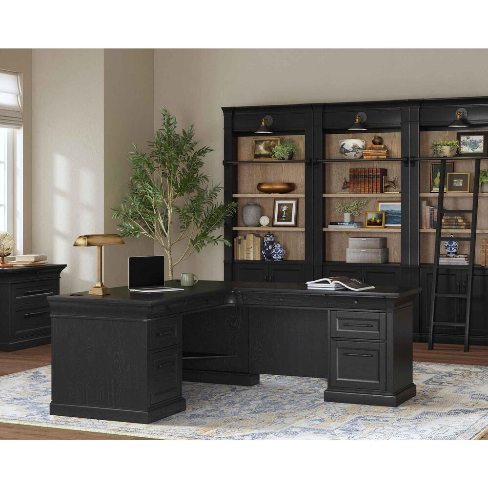 Wycliff Bay Willow Lane 4-Piece L-Shaped Desk with Bookcase and Ladder in Ebony Black, , large