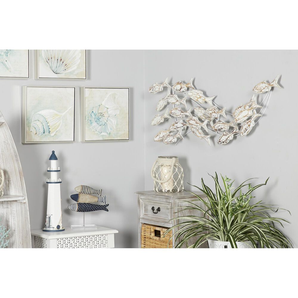 Maple and Jade 17&quot; x 45&quot; Fish Wall Decor in White and Brown, , large