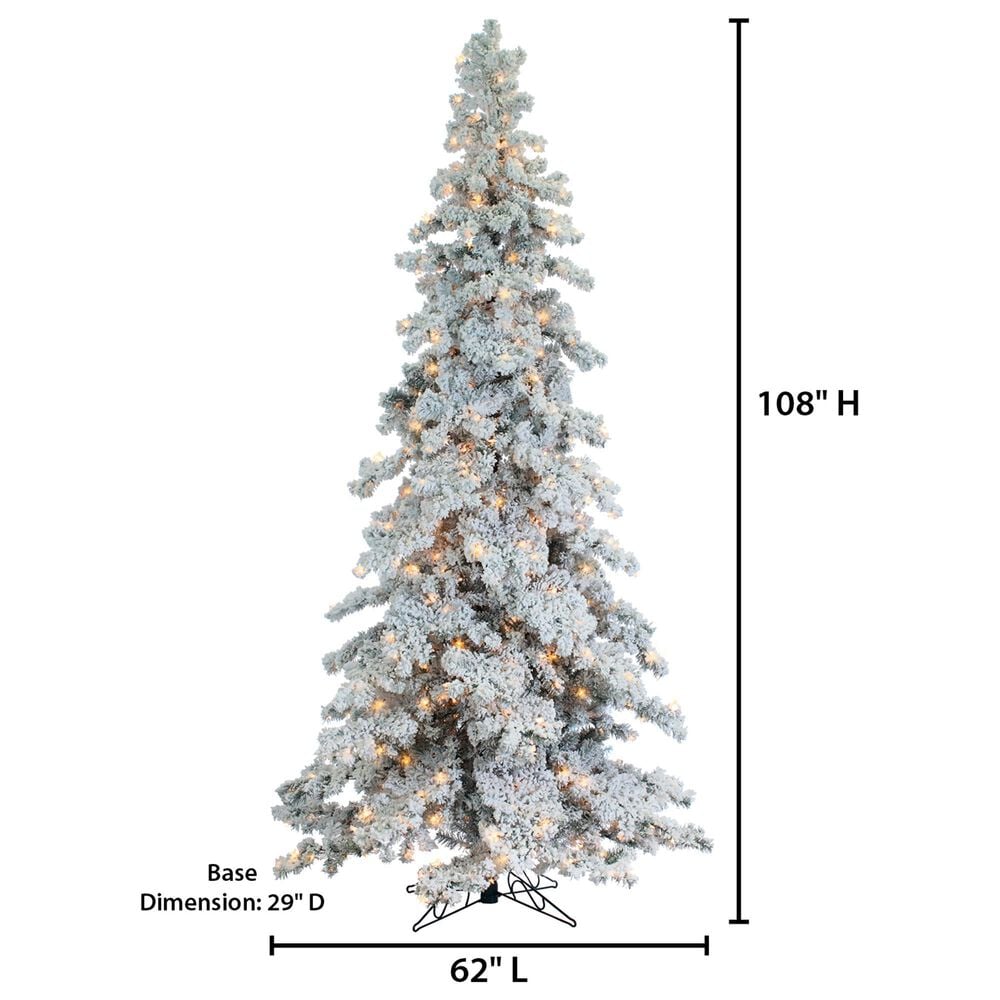 The Gerson Company 9&#39; Pre-Lit Artificial Heavy Flocked Layered Spruce with White Lights in Green, , large