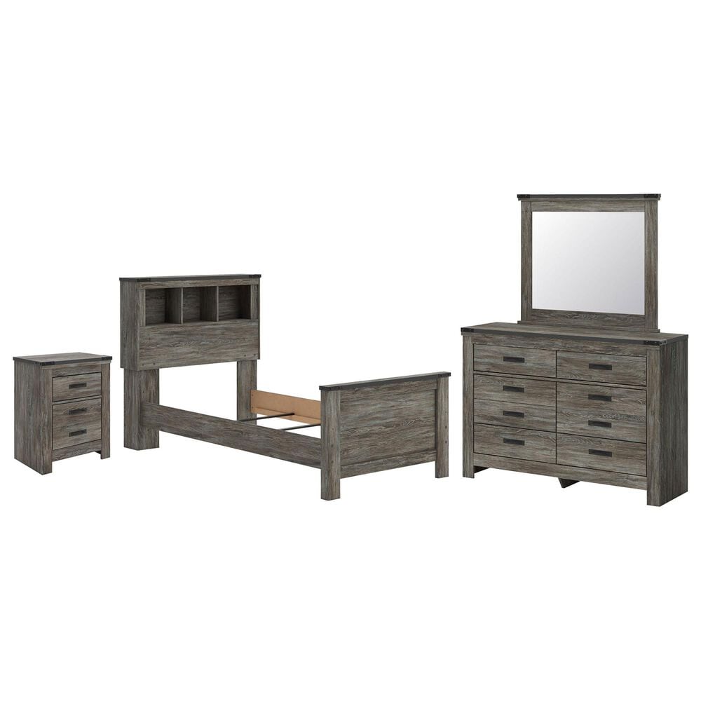 Ashley Frandern 4-Piece Twin Bookcase Bedroom Set in Rustic Warm Gray, , large